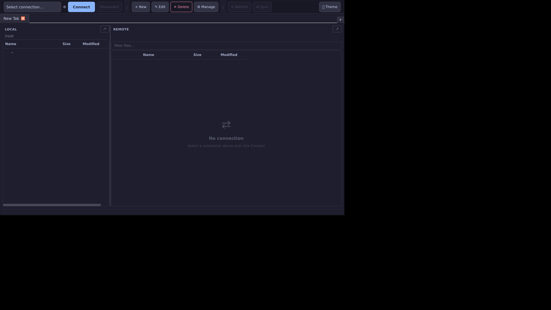 openSFTP running on Hetzner CAX21 with dark theme